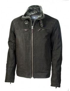 Chaqueta de Piel simple para hombre con forro de pelo