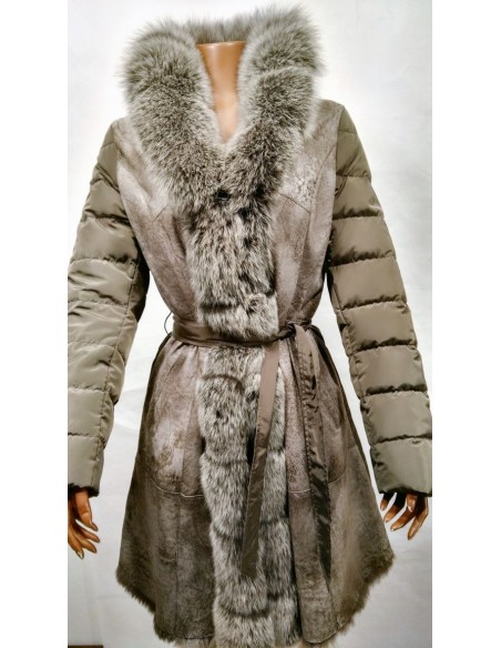 Abrigo de Pelo Combinado con Textil