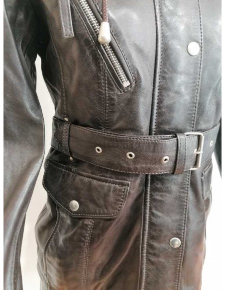 Chaqueta de Piel Acolchada con Capucha de Pelo Natural