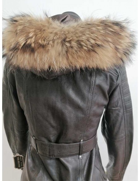 Chaqueta de Piel Acolchada con Capucha de Pelo Natural