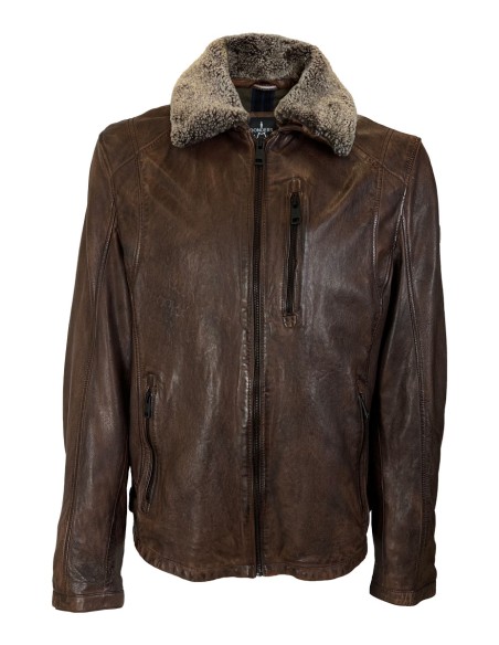 Cazadora de piel cuello desmontable