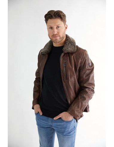 Cazadora de piel cuello desmontable