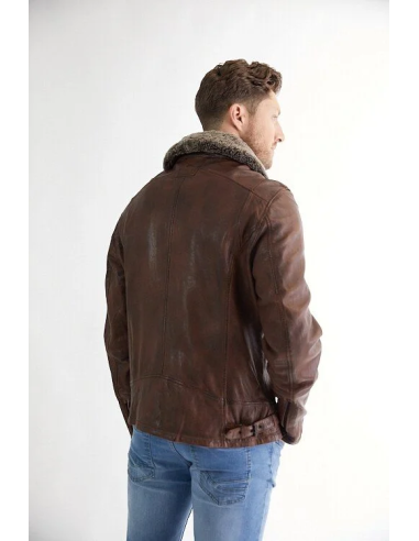 Cazadora de piel cuello desmontable