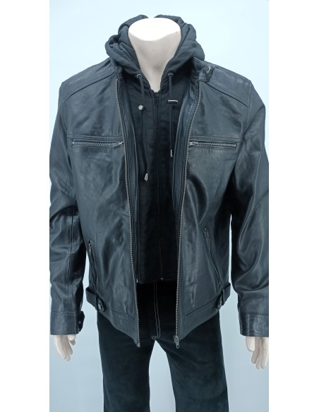 Cazadora de Piel Capucha Desmontable