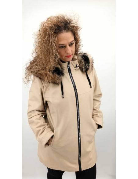 Parka de Piel con Capucha de Pelo