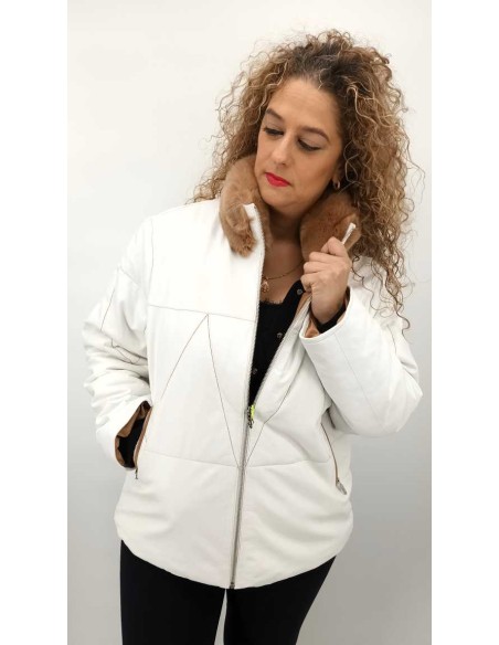 Chaqueta de Piel Reversible con Cuello de Pelo