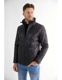 Chaqueta de Piel con Para-vientos Interior Desmontable