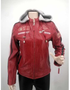 Cazadora de cuero capucha desmontable