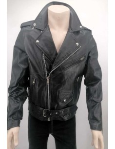 Cazadora motera de piel para hombre
