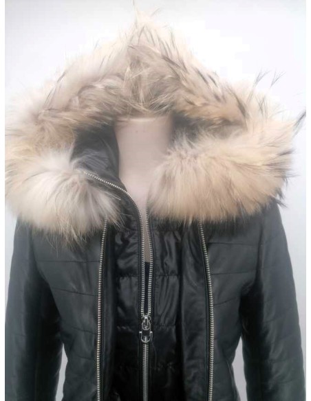 Abrigo de piel para mujer con capucha desmontable
