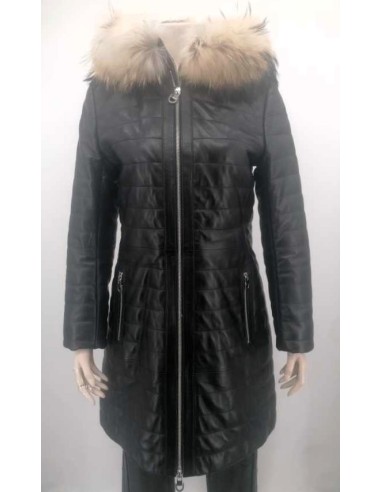 Abrigo de piel para mujer con capucha desmontable