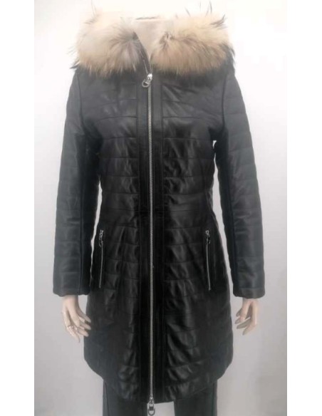 Abrigo de piel para mujer con capucha desmontable
