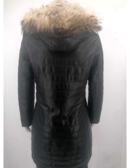 Abrigo de piel para mujer con capucha desmontable