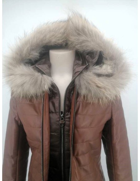 Abrigo de piel para mujer con capucha desmontable
