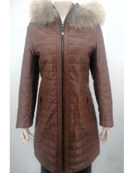 Abrigo de piel para mujer con capucha desmontable