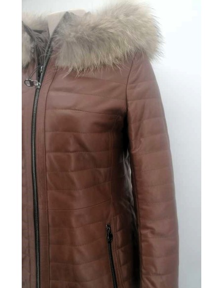 Abrigo de piel para mujer con capucha desmontable