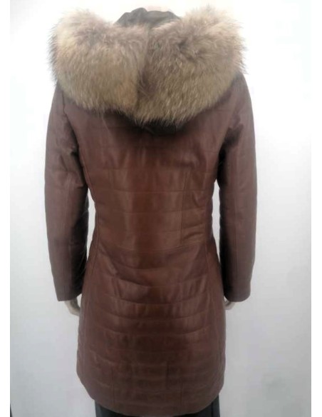 Abrigo de piel para mujer con capucha desmontable