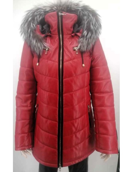 Chaqueta de piel acolchada con capucha desmontable