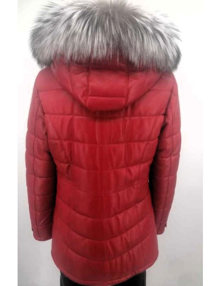 Chaqueta de piel acolchada con capucha desmontable