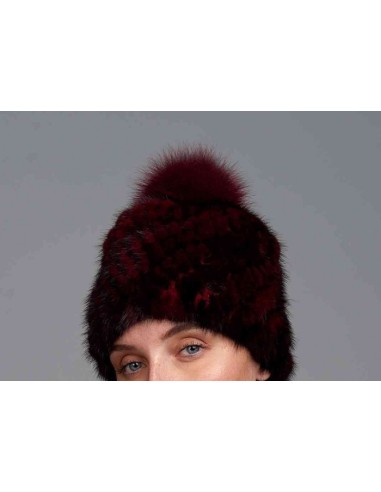 Gorro de visón tricotado con pompón