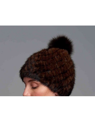 Gorro de visón tricotado con pompón