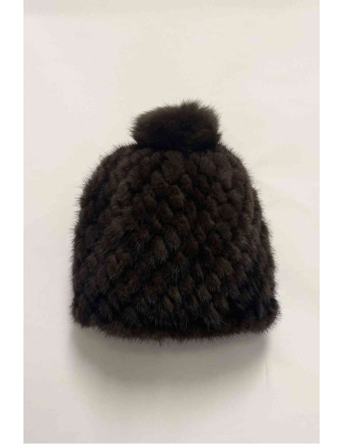 Gorro de visón tricotado con pompón