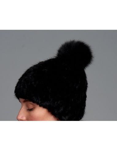 Gorro de visón tricotado con pompón