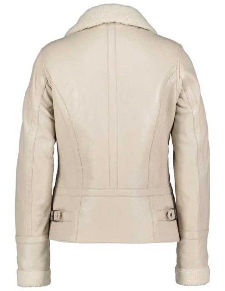 Cazadora de piel mujer forro interior beige
