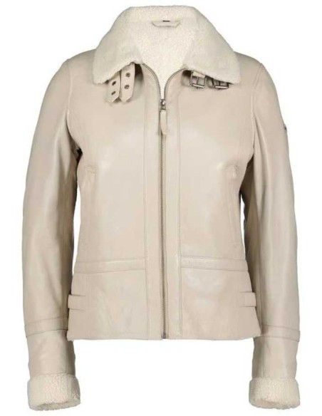 Cazadora de piel mujer forro interior beige