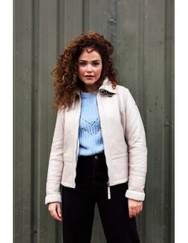 Cazadora de piel mujer forro interior beige