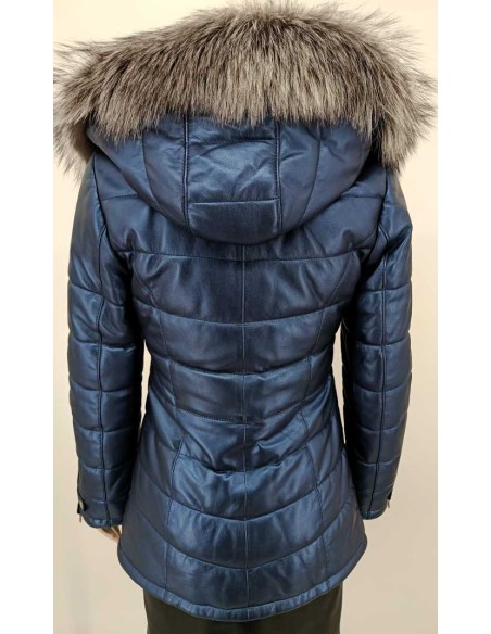 Chaqueta de piel acolchada con capucha desmontable