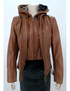 Cazadora de piel capucha de pelo desmontable 2