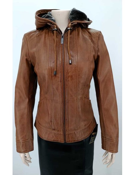 Cazadora de piel capucha de pelo desmontable