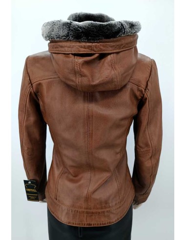 Cazadora de piel con capucha desmontable