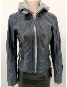 Cazadora de piel capucha de paño desmontable