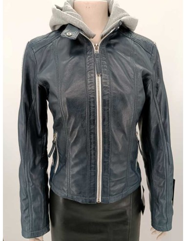 Cazadora de piel capucha de paño desmontable