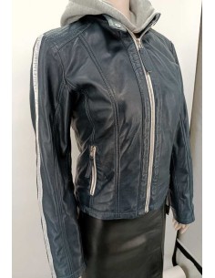 Cazadora de piel capucha de paño desmontable 2