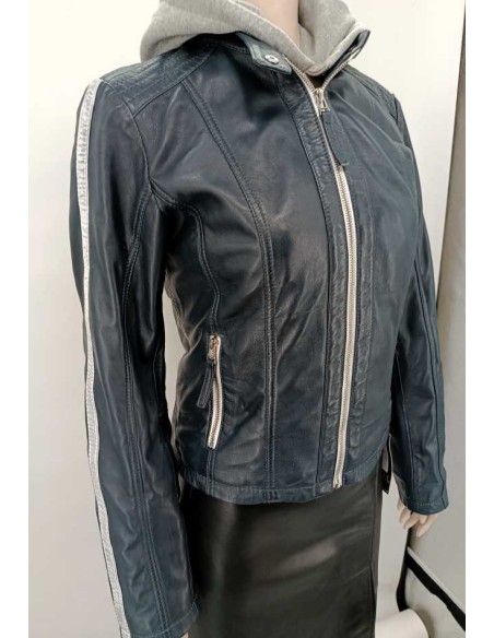 Cazadora de Piel con Capucha Desmontable