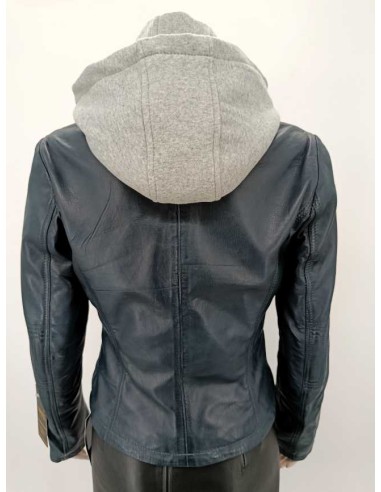 Cazadora de Piel con Capucha Desmontable