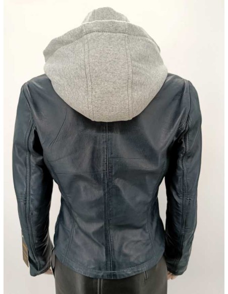 Cazadora de Piel con Capucha Desmontable