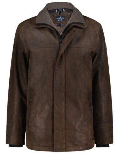 Chaquetón de piel para hombres con para-vientos desmontable