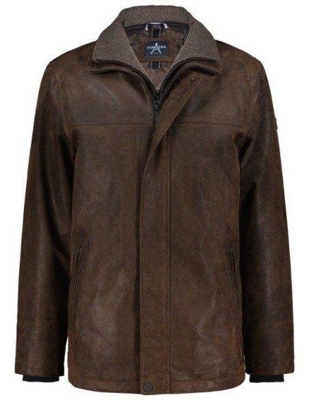 Chaquetón de piel para hombres con para-vientos desmontable
