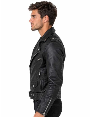 Cazadora de piel estilo motero para hombre
