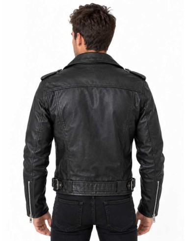 Cazadora de piel estilo motero para hombre