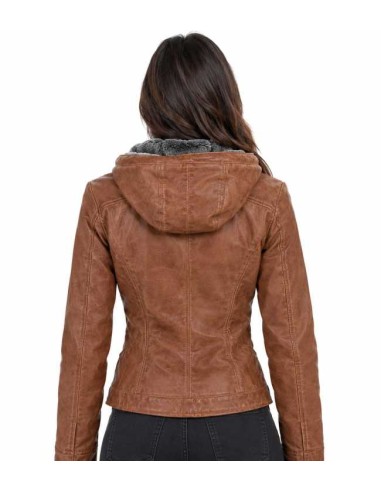 Cazadora de piel con capucha desmontable