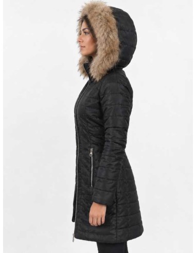Abrigo de piel para mujer con capucha desmontable