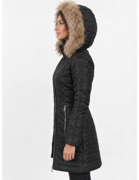 Abrigo de piel para mujer con capucha desmontable