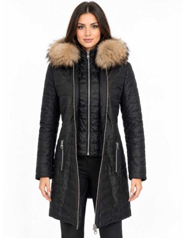 Abrigo de piel para mujer con capucha desmontable