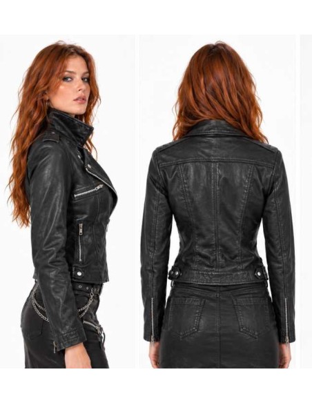 Cazadora biker de piel