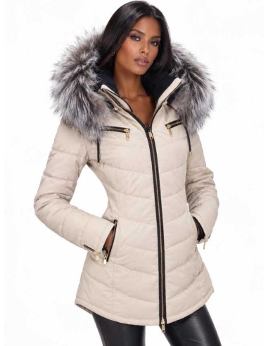 Chaqueta de piel acolchado con capucha desmontable